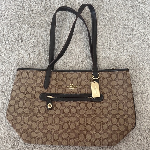 Coach Tan and Brown Signature Tote - Picture 1 of 4